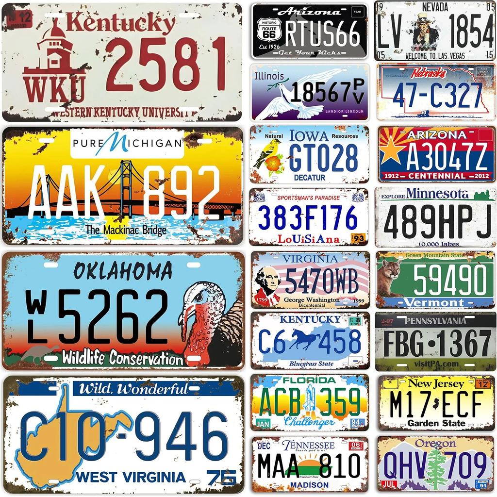 License Plate USA Retro Car Metal License Plate Novelty Wall Decoration Auto License Plate Signs Front Cover Garage Cafe Pub Bar