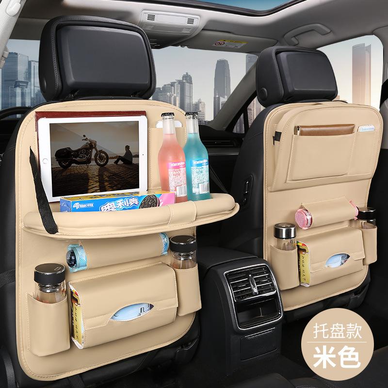 Car Seat Back Kick Mats PU Leather Storage Organizer with Foldable Table Tray & Pockets Car Interior Accessories