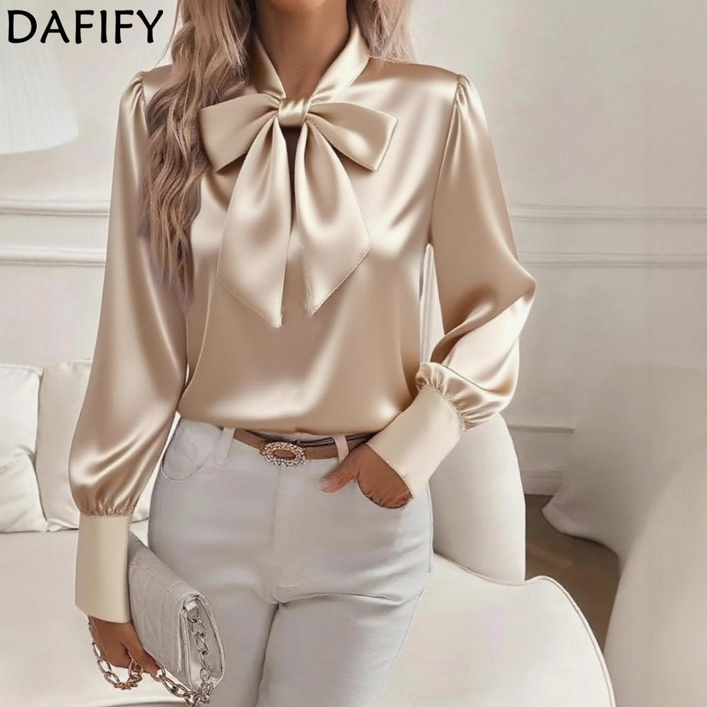 DAFIFY Women's Fashion Casual Spring Autumn Solid Color Print Long Sleeve Blouses & Shirts