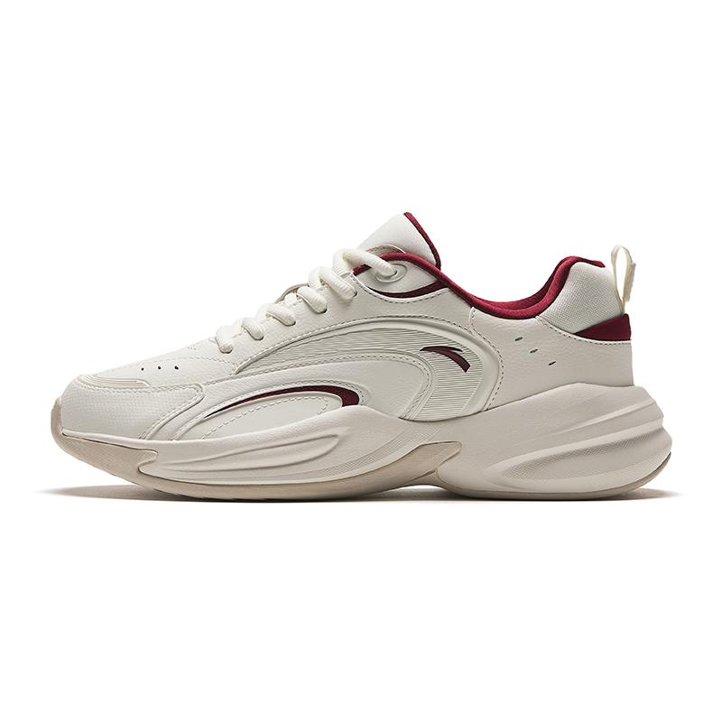 Anta Fabric Synthetic Leather Ace Shock Absorbing Wear Resistant Low Top Dad Shoes Men Sneaker White Red 912338802-11