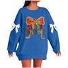 Ladies' Christmas Printed Bow Round Neck Long Sleeved Loose Pullover Sweater Sweatshirt Top