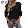 Women's Fashion Casual Autumn Winter Solid Color Print Long Sleeve V Neck Blouses & Shirts