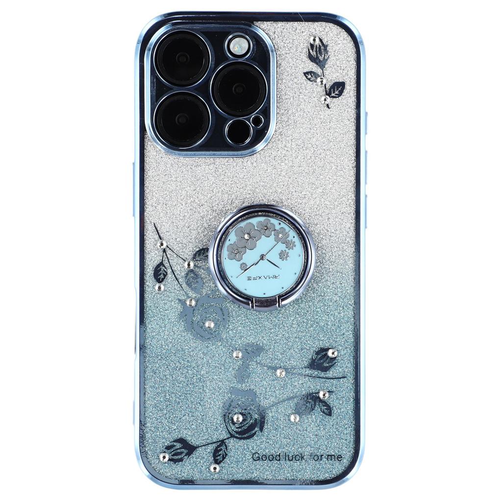 KADEM For iPhone 16 Pro Case TPU Glitter Shiny Rhinestone Phone Cover Ring Kickstand