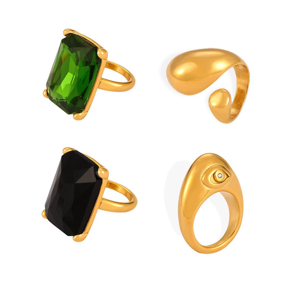 Кольцо с изумрудом и цирконием в стиле «темперамент» в стиле «круто», стильное, стильное, стильное, в стиле хип-хоп, из титановой стали, дизайн, легкое, роскошное ювелирное изделие