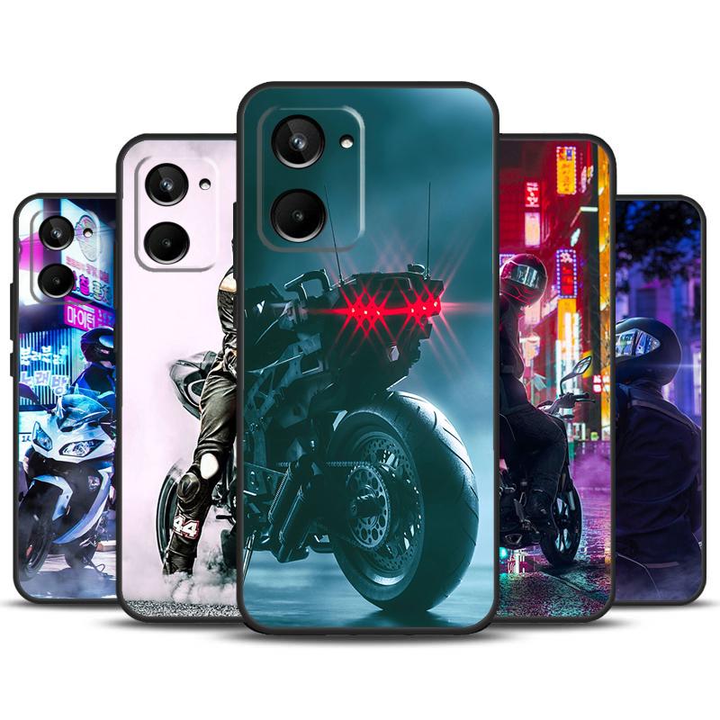 Неоновый Мотоциклист Для Realme 10 11 12 Pro Plus GT Neo5 C11 C30 C31 C33 C35 C25s C21Y C51 C55 C53 GT5 Pro Чехол