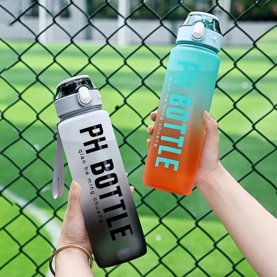 Спортивная бутылка для воды на 1000 мл с соломой, герметичная маркировка времени, термостойкая, градиентная чашка для воды без BPA для фитнеса, офиса, школы, йоги