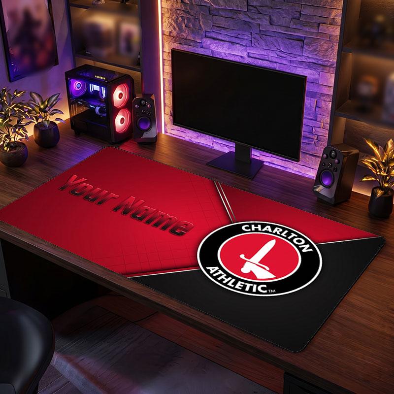 Charlton Athletic Custom Large Mouse Pad, Personalized Name Text Print, Football Logo Non‑Slip Desk Mat Gaming Gift