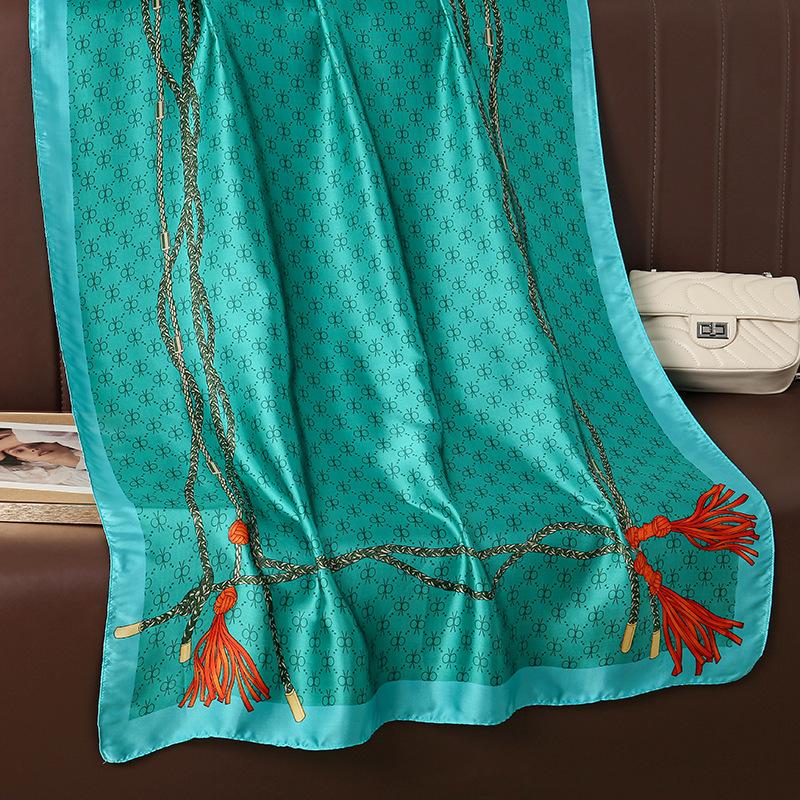 Fashion Tassel Printed Simulation Silk Long Silk Scarf Temperament Women's Holiday Outer Shawl