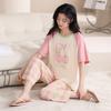 2025 Spring Summer Cotton Pajamas Set for Women Cute Cartoon Print Short Sleeve Tops and Pants Sleepwear Female Casual Loose Pink Pyjamas Homewear