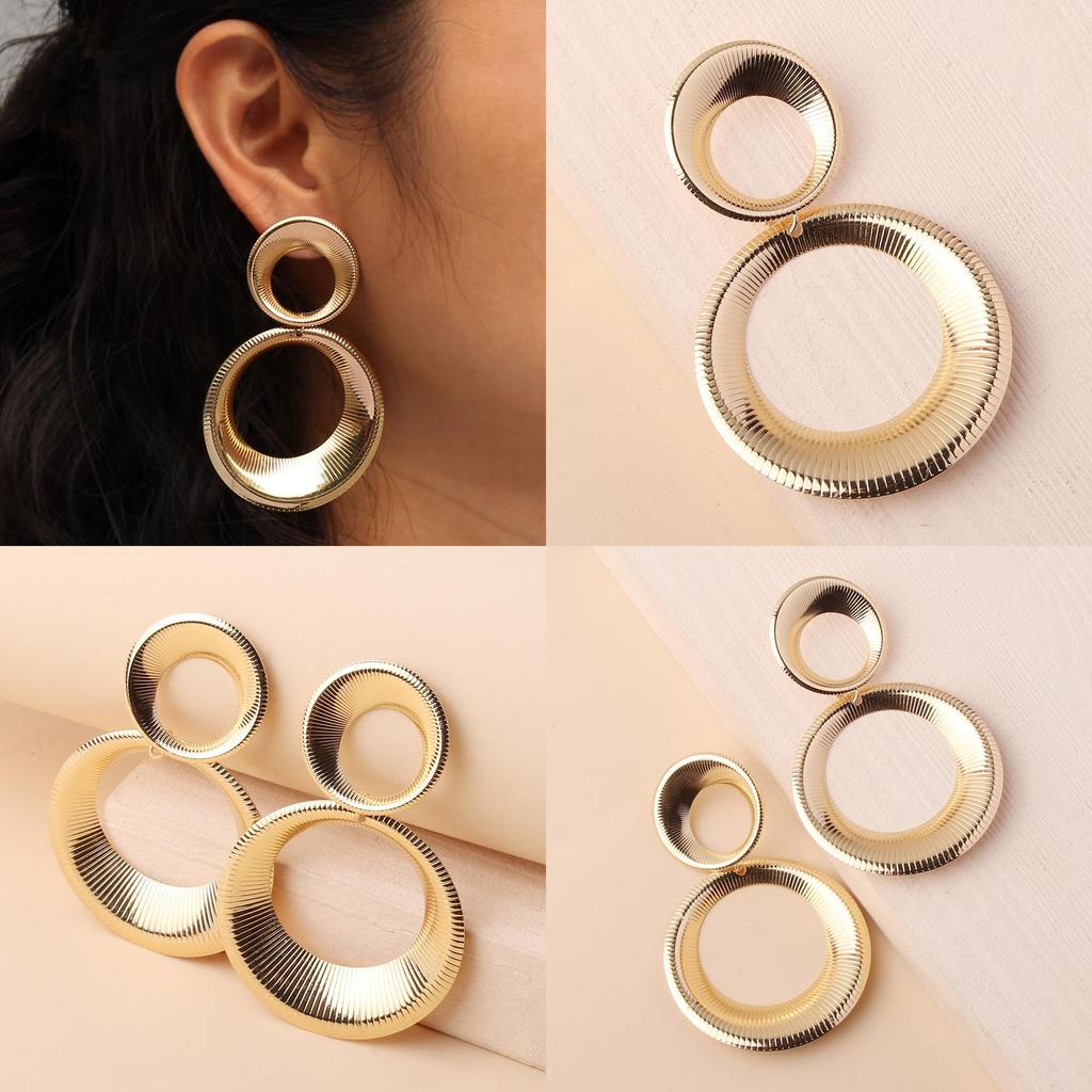 Elegant Metal Earrings With Geometric Shape And Gold Finish For Women Fashion Accessories Wedding Gift