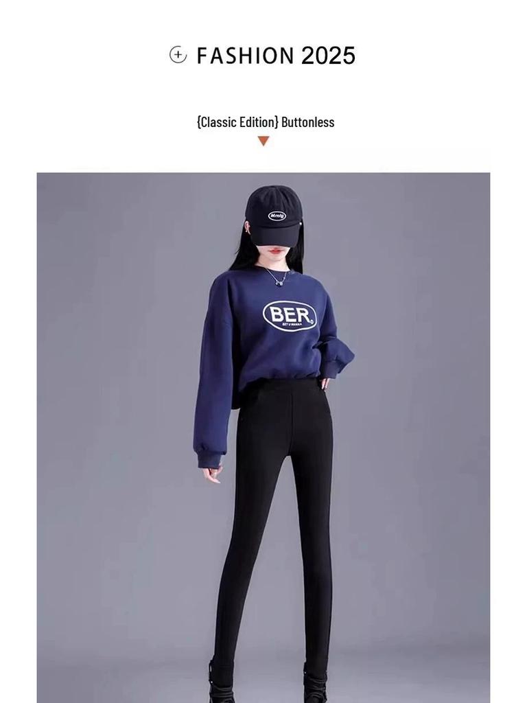 Джинсовые леггинсы большого размера с флисовой подкладкой и высокой талией для женщин - Весна/Осень Стройнящие Эластичные Скинни Брюки