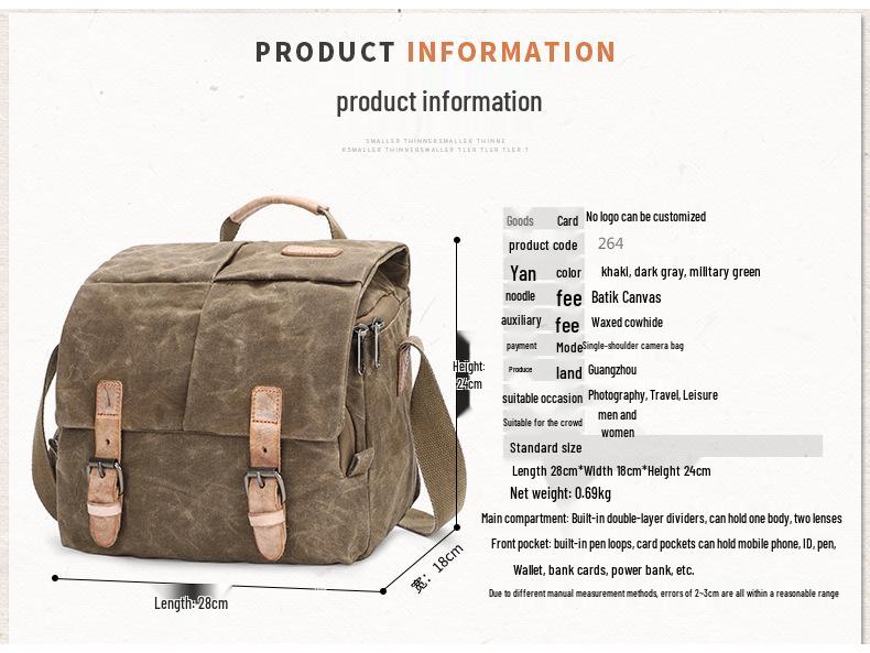 Водонепроницаемая холщовая сумка-кроссбоди для фотоаппаратов-зеркалок - Унисекс сумка через плечо для фотографии