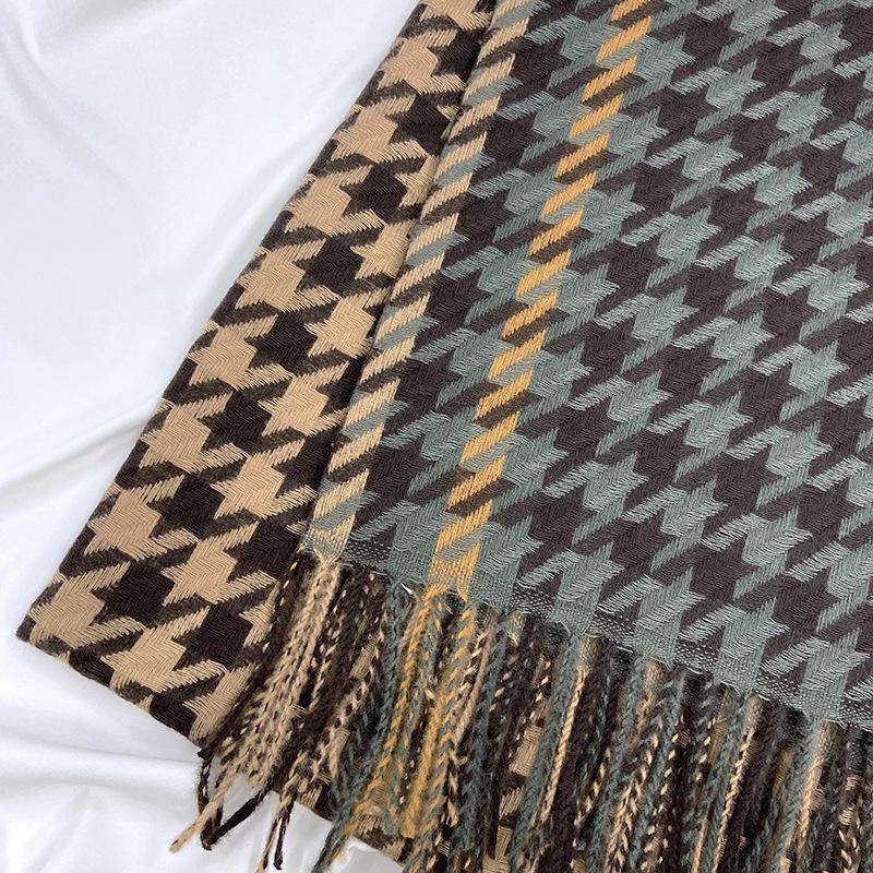 New Houndstooth Scarf for Women In Winter Versatile Korean Style Imitation Cashmere Autumn and Winter Warm Thickened Scarf Shawl Trendy