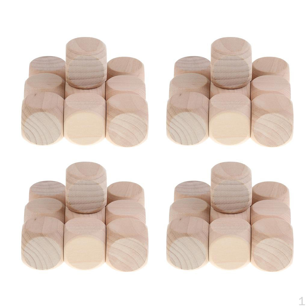 40PCS Wood Blank D6 3cm Game For DIY Decorating Crafts Card Games