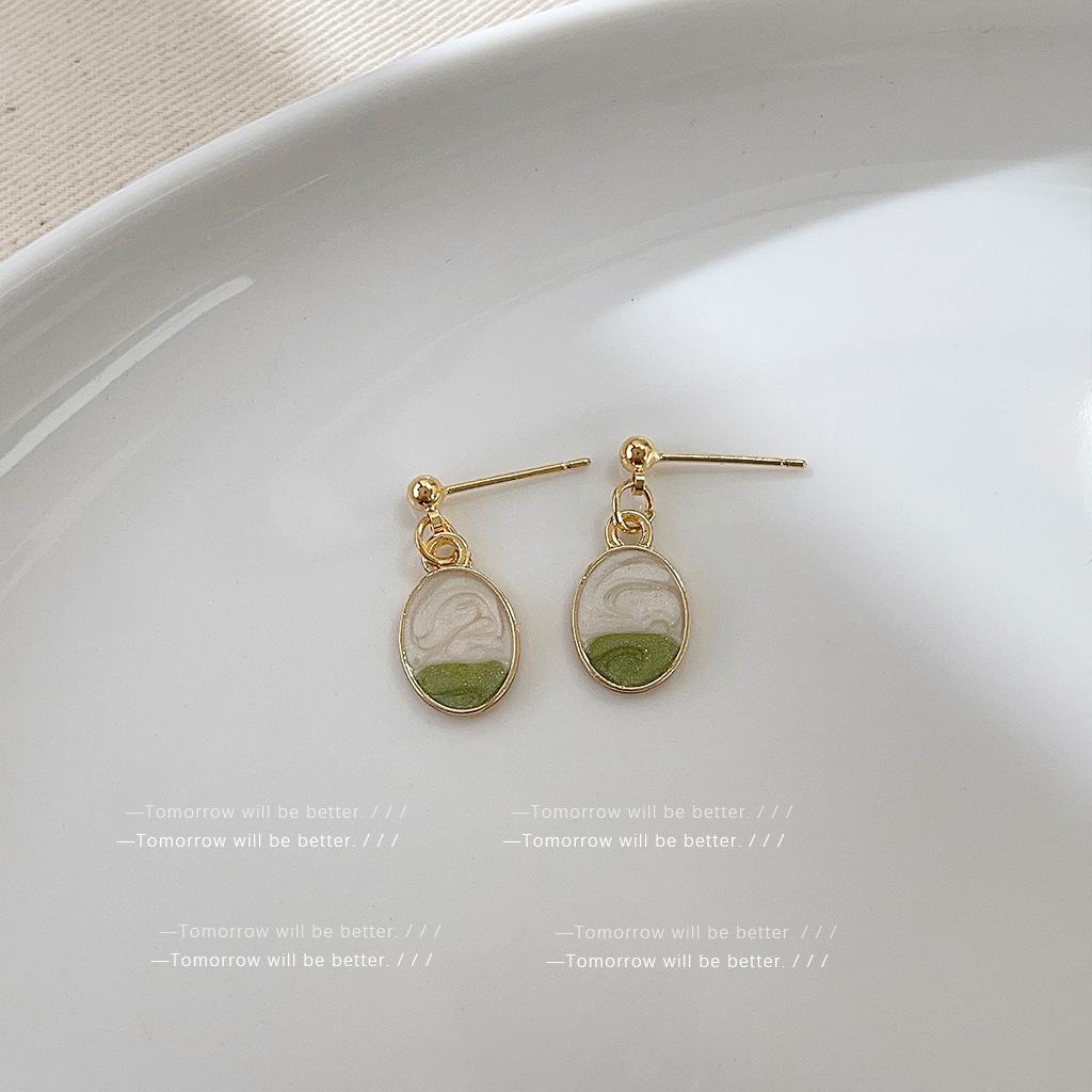 Green Floral Earrings - Japanese Korean Sweet Tea Series, High-End Whitening Ear Accessories
