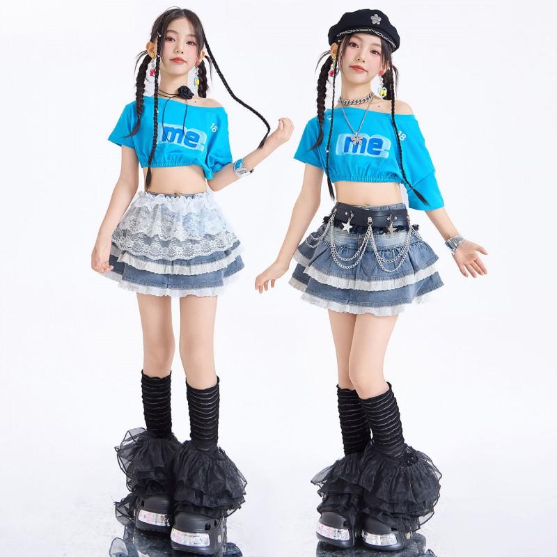 Girls Jazz Dance Outfit Set Short Sleeve Performance Costume Kids Street Show Pageant