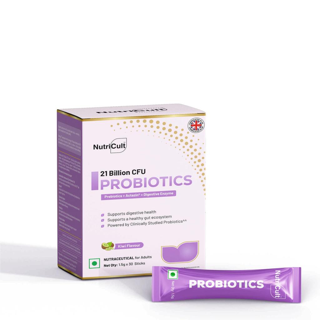 Nutricult Пробиотические палочки Пробиотики и пребиотики для здоровья кишечника с 21,6 миллиарда КОЕ | Пробиотическая добавка для пищеварения, вздутия живота и баланса кишечника