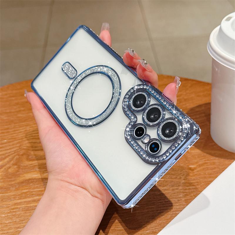 Fashion Magnetic Diamond Frame Cover for Samsung Galaxy S25 Ultra S24 FE A56 A36 A26 A16 A55 A35 A25 A15 A54 Case iPhone 16 15 Plus 14 13 Pro Max Case