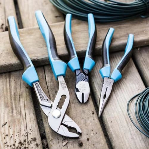 Hazet 1859SPC/3 3-Piece Pliers Set: Includes Nippers, Needle-Nose Pliers, Crimping Tool, Electrician's Pliers, Wiring Tools, and Wire Stripper. Chrome