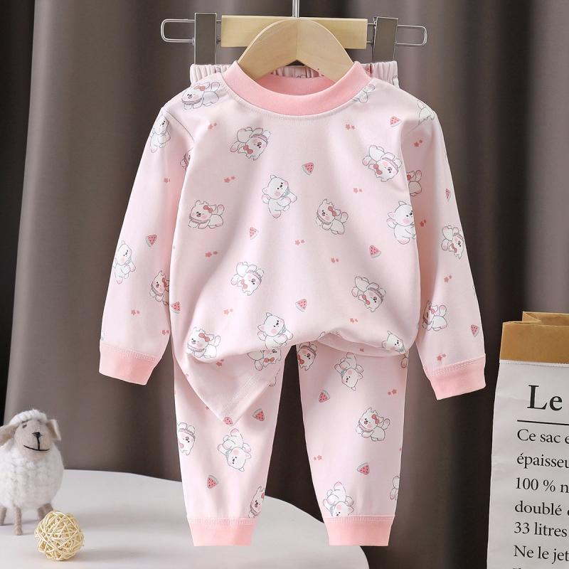 2 шт./компл. Детские осенние теплые пижамные комплекты для малышей, мальчиков и девочек, милые мультяшные топы-футболки с длинным рукавом + брюки, повседневная одежда для сна, нижнее белье