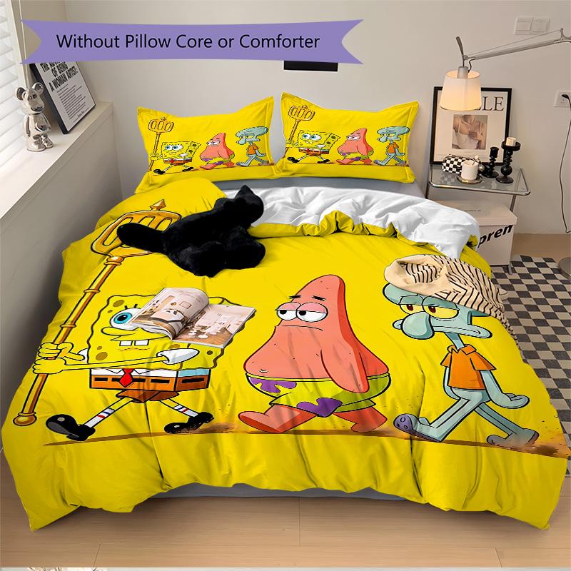 Spongebob Friends Adventure Print 3Pcs Bedding Setduvet Cover With 2 Bedropillowcase Home Birthday Gift