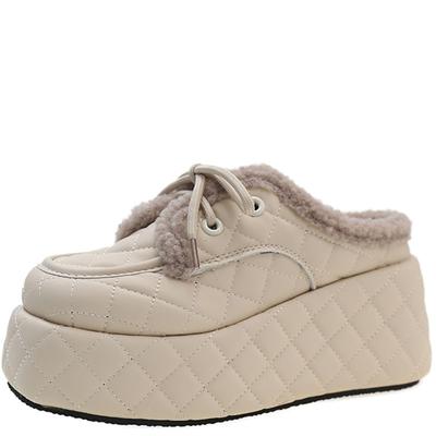 Модные уличные тапочки для женщин, зимние, новый стиль, толстая подошва, внутренняя высота, танкетка, носок из овечьей шерсти, полутапочки