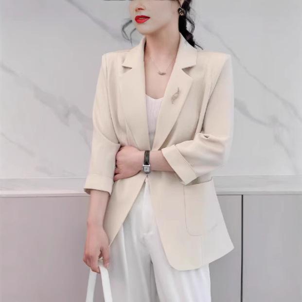 Женский розовый повседневный блейзер 2025 - Летний тонкий, Высококачественный, Маленький размер, Рукав семь восьмых