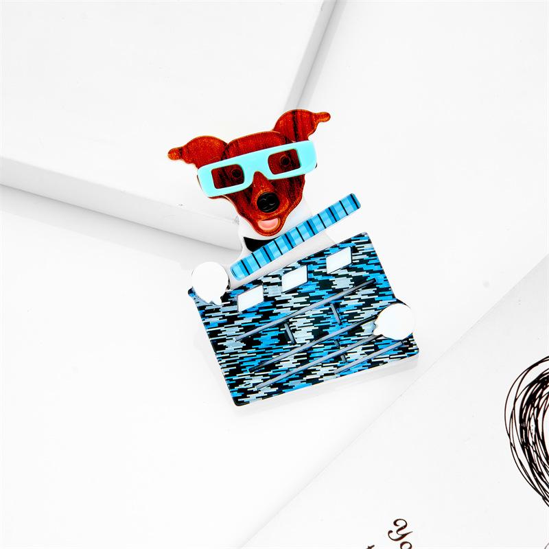 Blucome Lovely Cartoon Acrylic Dog Brooch for Women Men Bag Suit Pins New Year Gift