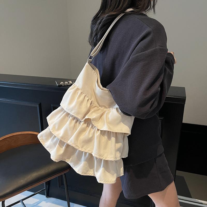 Сумка через плечо с оборками в виде лепестков, женская однотонная сумка-тоут, большая вместимость, сумка через плечо