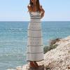 Женское длинное платье без рукавов с лямками-спагетти, полосатое платье миди, летние пляжные трикотажные платья-ками