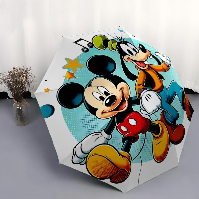 Mickey Mouse, Goofy Automatic Opening and Closing Umbrella - 8 Ribs Portable Folding Umbrella with Plastic Handle, Suitable for Leisure and