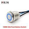 FILN 19mm 20A IP66 Waterproof 12V 24V 110V 220V Flat Ring Round Push Button Switch Black Metal Stainless Steel with 20cm Wire