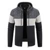 Men Hooded Sweater Coat Color Block Long Sleeve Drawstring Slim Fit Autumn Winter Plush Lining Knitted Cardigan Sweater Streetwear