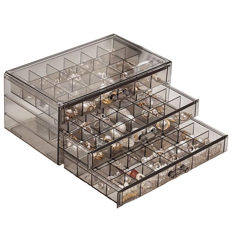 Прозрачная многослойная шкатулка для хранения украшений с ящиками для колец, сережек, ожерелий и браслетов