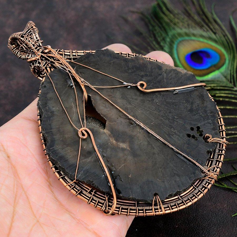 Black Botswana Druzy Copper Wire Wrap Jewelry Pendant 5.32 I2C72