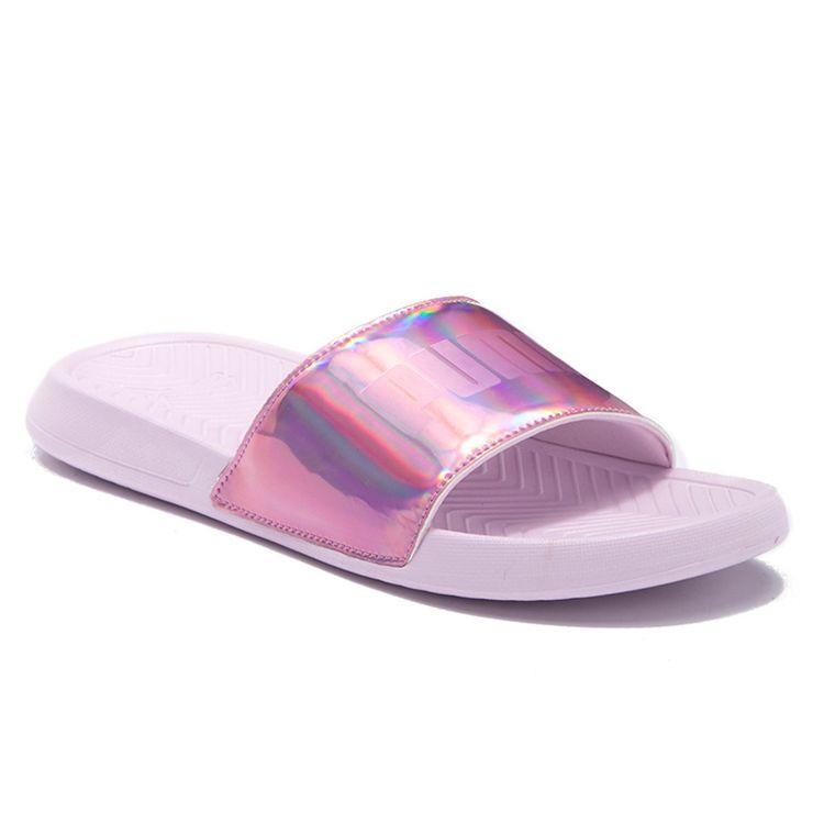 Puma Popcat Chrome Flat Comfortable Slide Sandals Women Footwear Purple 368127-01