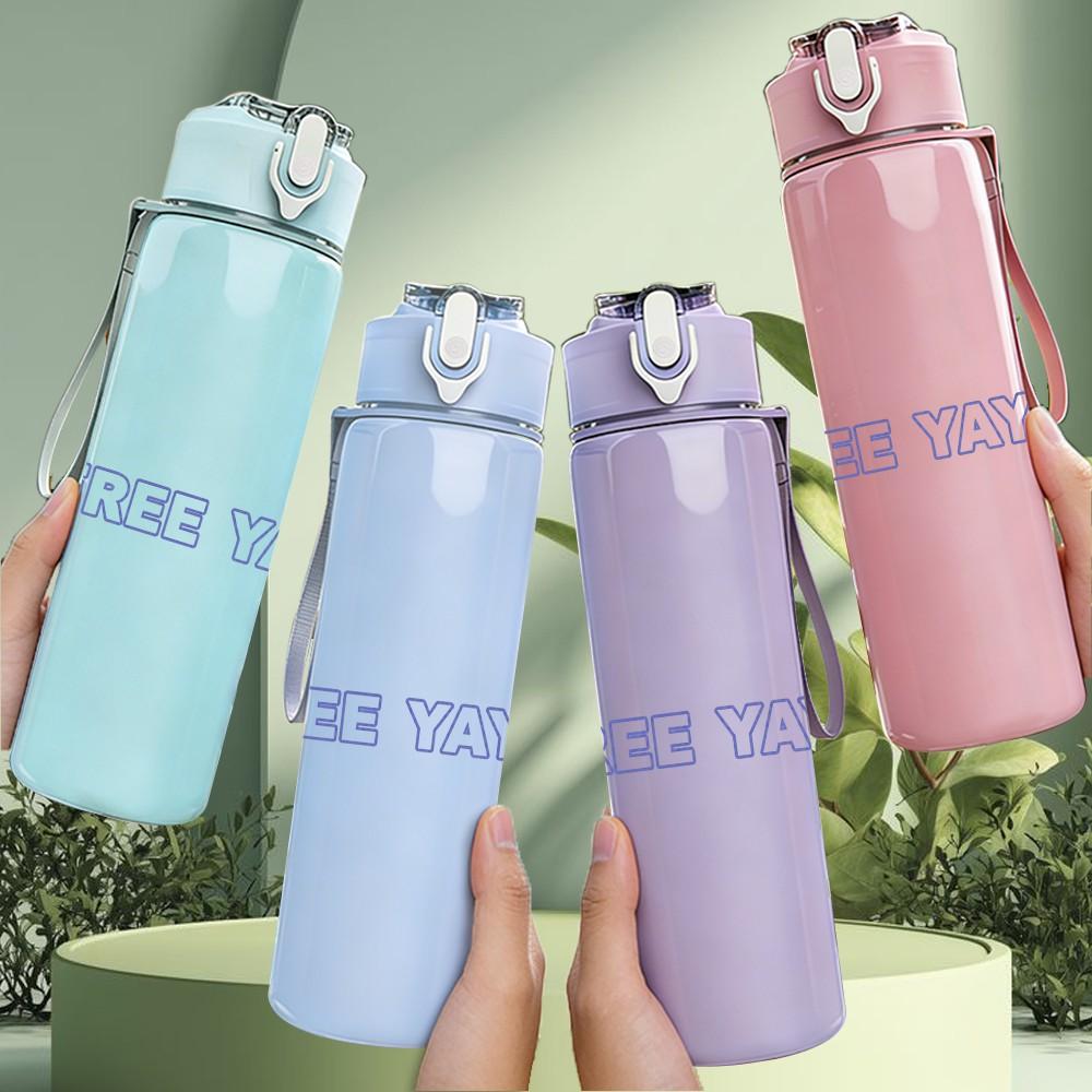 1PC Faded Pale Blue Minimalist Script Print 750ml colorful plastic sports water bottle leakproof pop up lid with straw for outdoor work home use