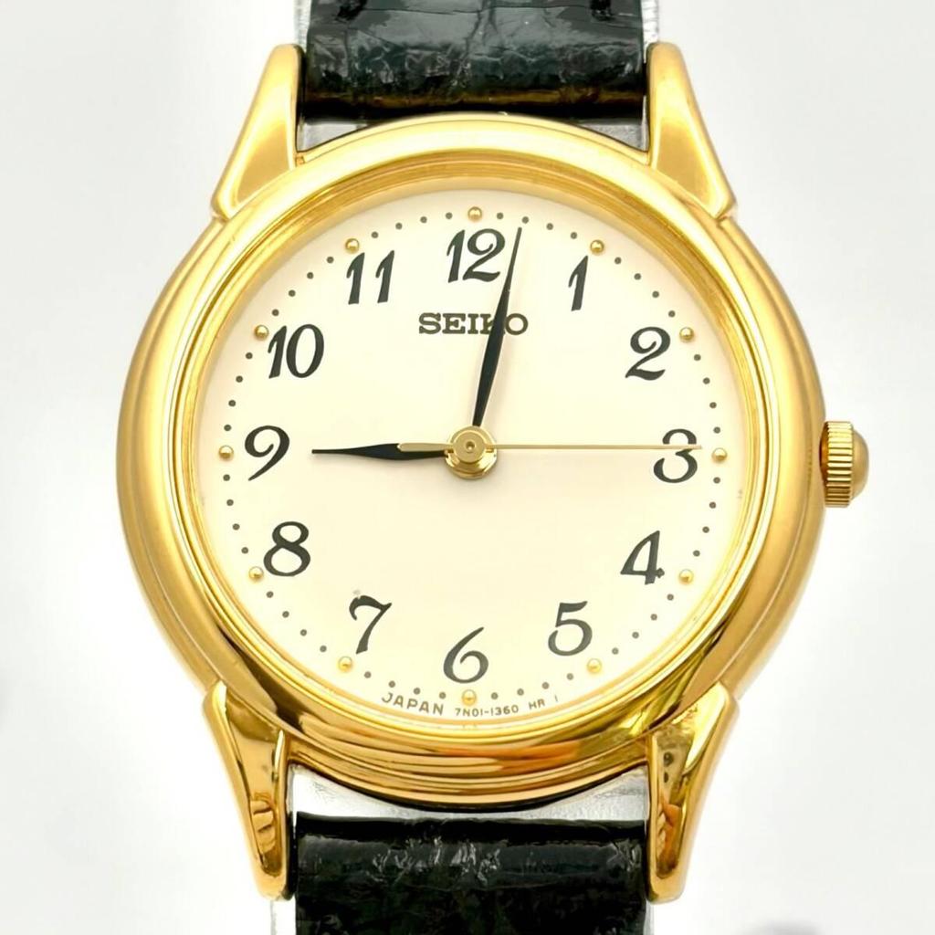 Used [Excellent Condition/New Battery] SEIKO Ladies Watch Gold 7N01-6880 710974 Genuine Belt