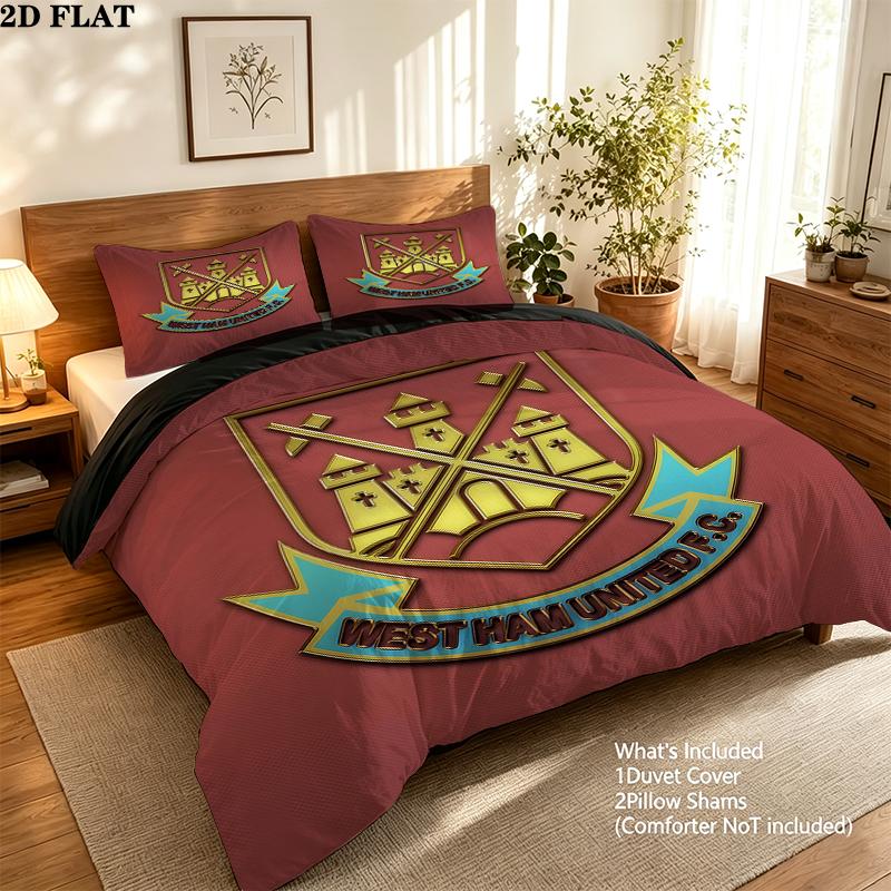 West Ham United FC Pattern Bedding Home Decoration Birthday Gift ( 1 duvet cover + 2 pillowcase, without core),fan merchandise.