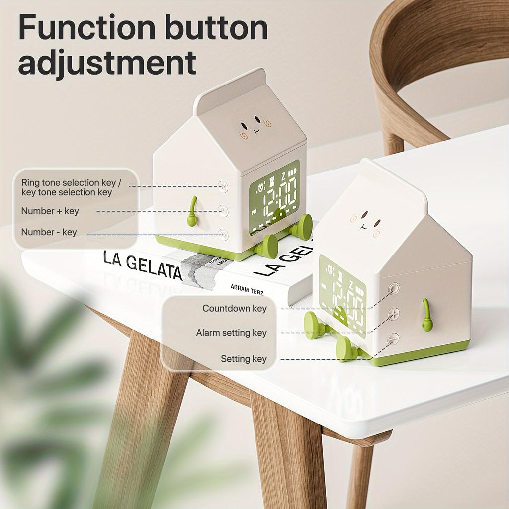 Креативный цифровой будильник Milk Box с дисплеем даты, мини-обратный отсчет, симпатичные электронные настольные часы для спальни