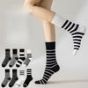 Female Spring and Autumn Thin Stripe Breathable Sweat Absorbing Student Long Socks