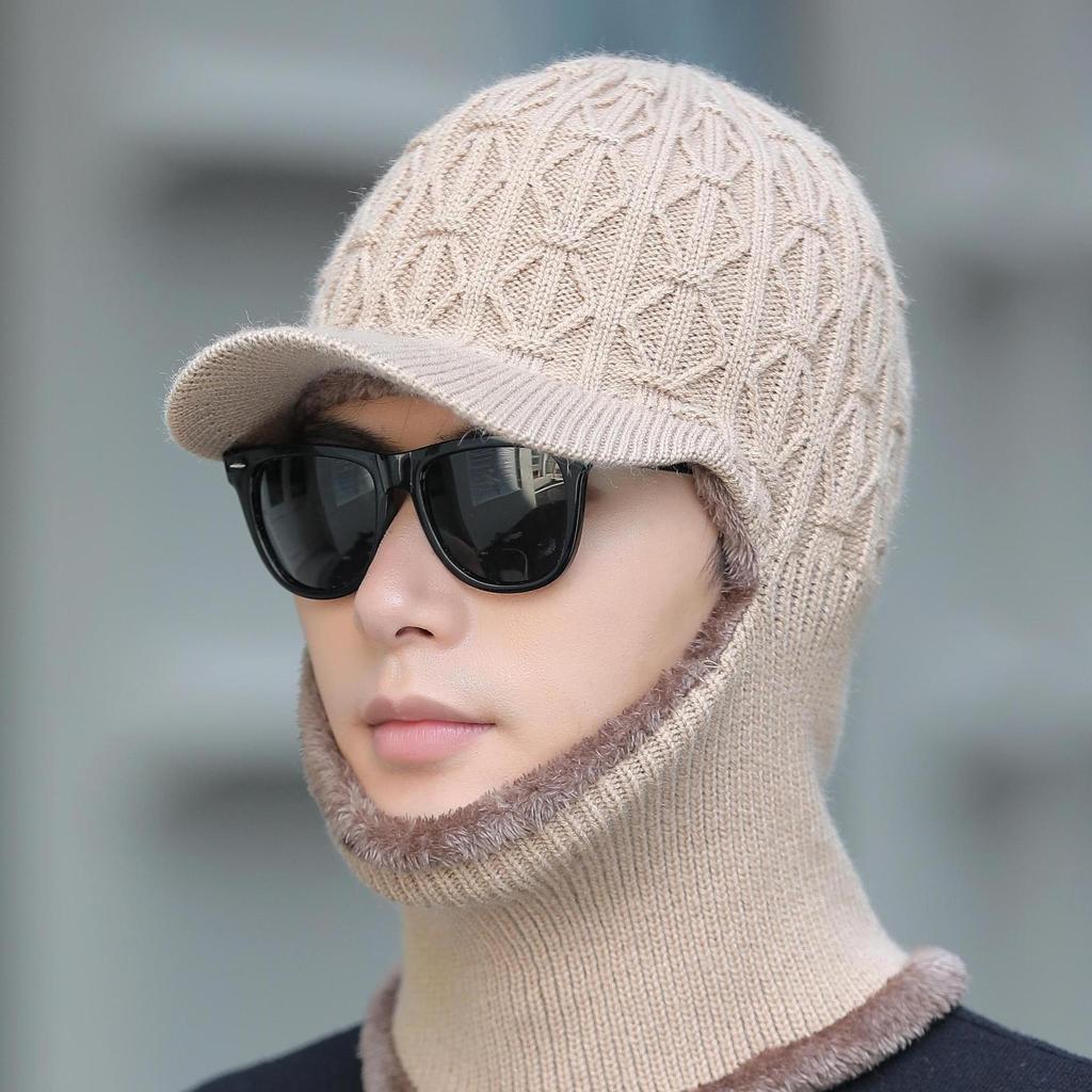 Hat Men's Winter Windproof Warm Wool Knitted Hat Fashionable New Cotton Hat Plus Velvet Baotou Cycling Cold Hat