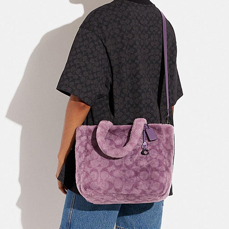 Coach Сумка-тоут 28 Плюшевая На молнии Съемный плечевой ремень Шерсть Кожаная сумка-тоут Сумка для покупок Ручная сумка Через плечо Большая CC442-V5MO5