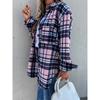 Женское повседневное свободное однобортное длинное пальто в клетку с длинными рукавами и пуговицами