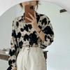 HOUZHOU Tie Dye шифоновые блузки с принтом женские корейские модные повседневные шикарные рубашки с отложным воротником в стиле ретро