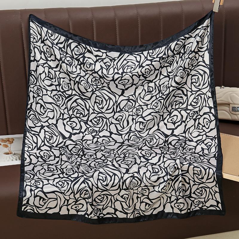 New European and American Printed Silk Square Scarf Fashion Women's Versatile Bag Headscarf Professional Scarf Silk Scarf