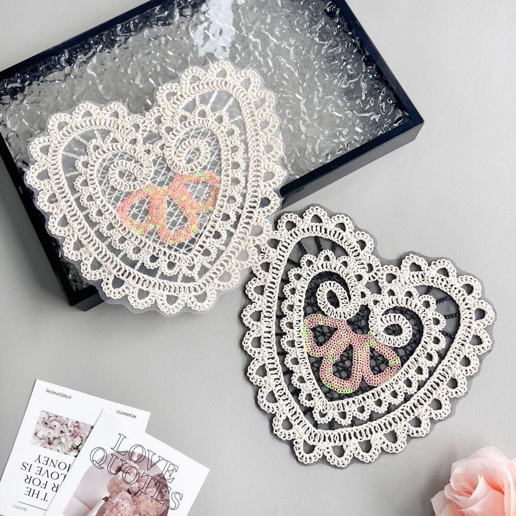 Fashion Heart-Shaped Cotton Thread Woven Retro Hollow Lace Handmade Diy Clothing T-Shirt Top Sweater Cloth Sticker Decoration