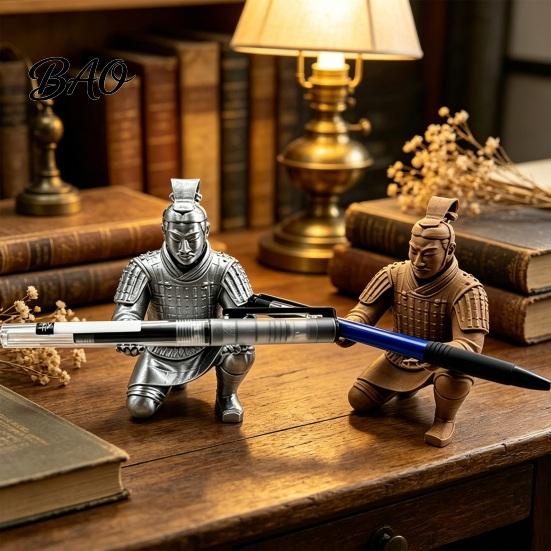 Artistic Desktop Decoration Terracotta Warrior Desk Decor, 3D Printed Soldier Pen Stand for Knight Holder Office, Creative Ancient Pencil Holder, Home