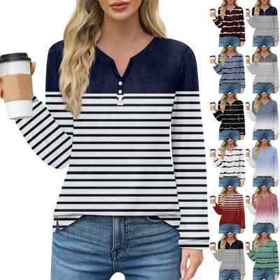 Жен. Футболка Футболка Пуговицы Цветочный принт Длинный рукав Повседневные Выходные Мода Классический Классический V-образный вырез Обычный Топ