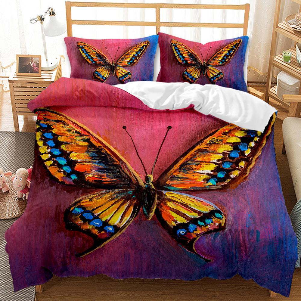 Butterfly Duvet Cover Set Oil Painting Yellow Blue Colour Animals Comforter Cover King Queen For Kid Girl Polyester Bedding Set